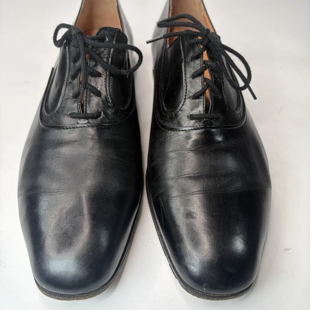 Vintage French Shriner Men's 9.5 Black Leather Dress Shoes Oxford Made in Italy